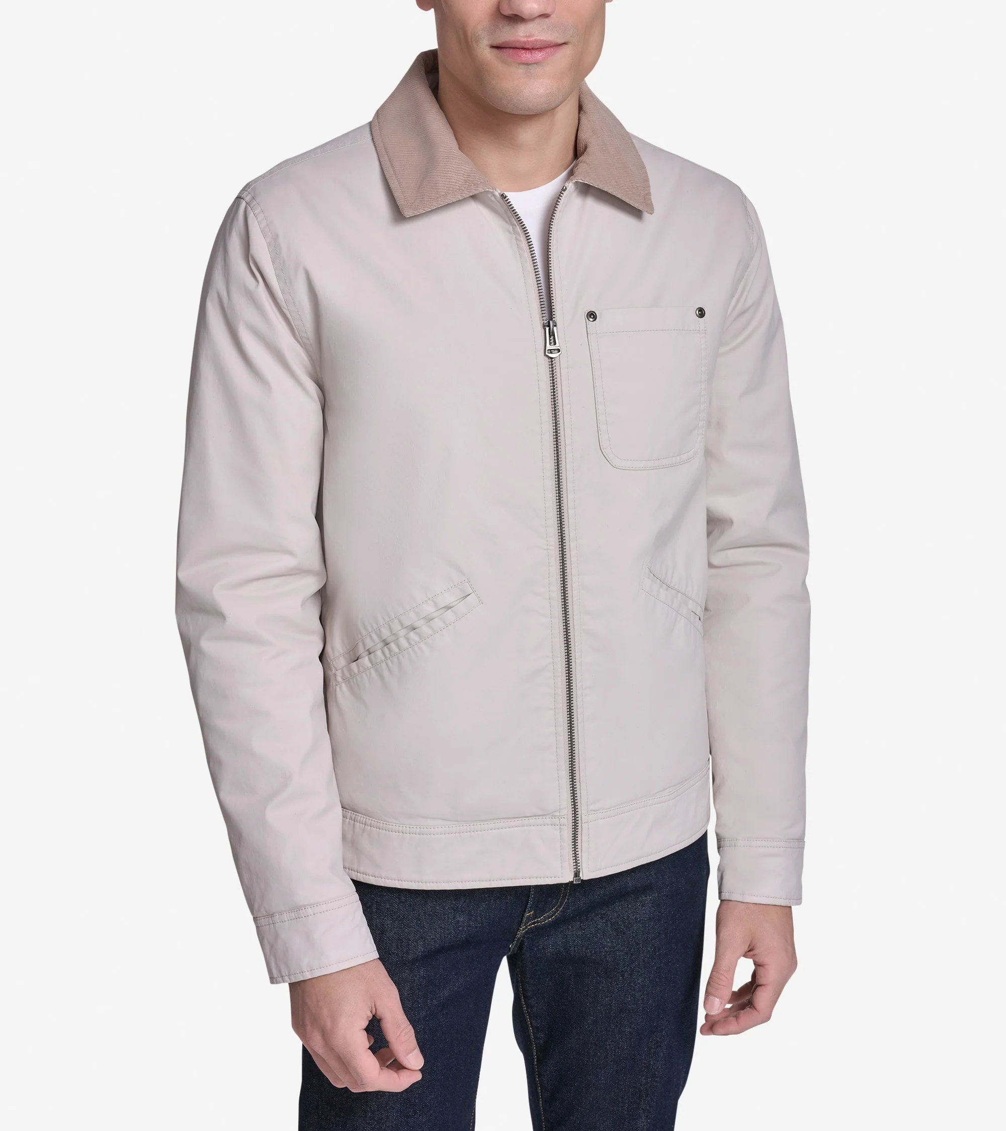 Men's Coated Cotton Trucker Jacket with Corduroy